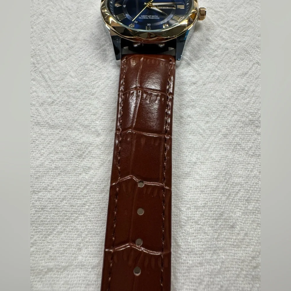 Blue Quartz Watch for Men Leather Band Waterproof Luminous Date Week NEW